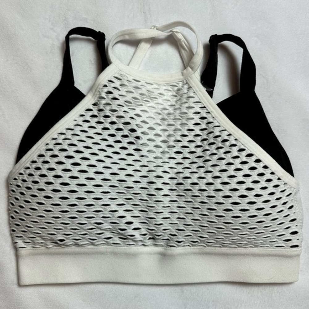 Vesi Star black and white mesh sports bra with crisscross back